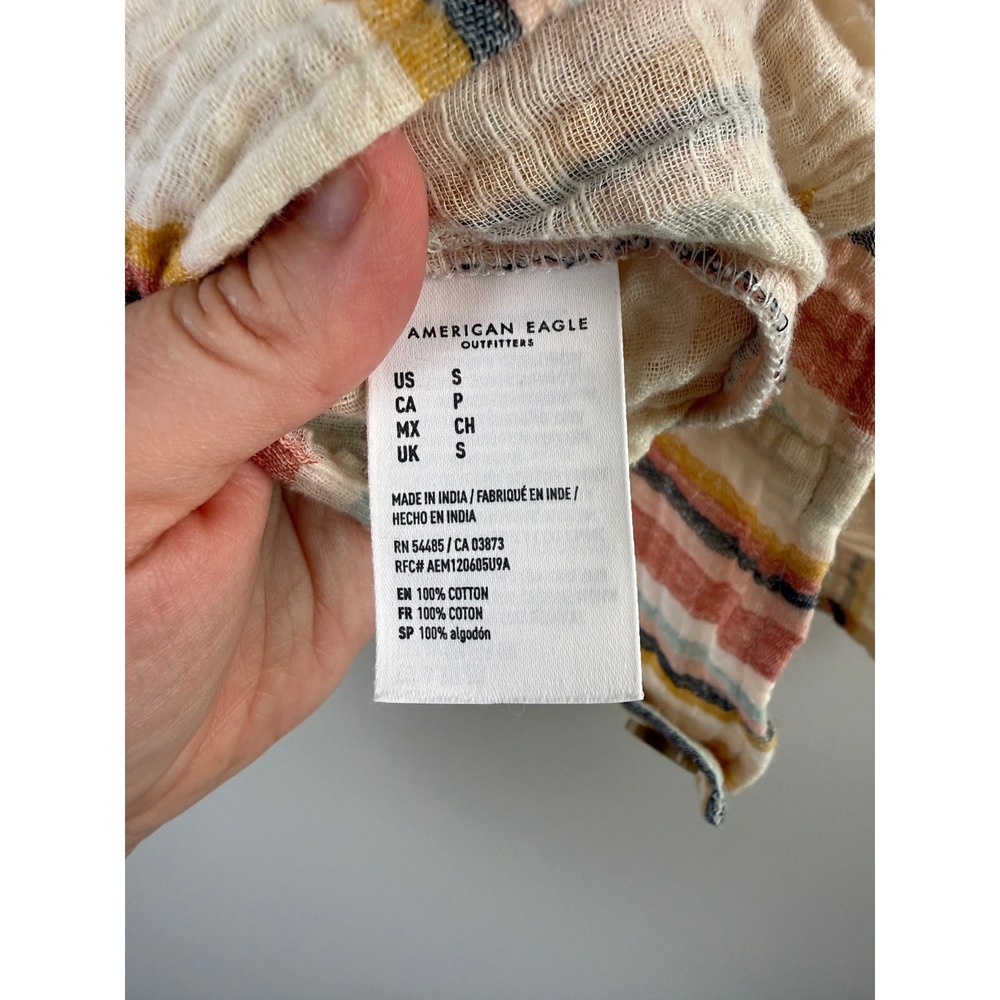 American Eagle Button Front Top Womens Small Multicolor Striped Flutter Sleeve - Picture 4 of 5